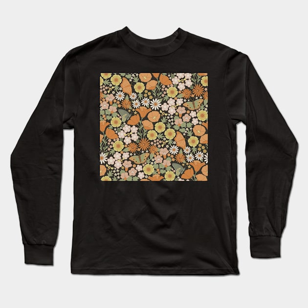 California Summer with wildflowers, butterflies and bees Long Sleeve T-Shirt by missmewow